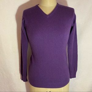 Pure cashmere XS high vneck long lean sweater purple melange. EUC
